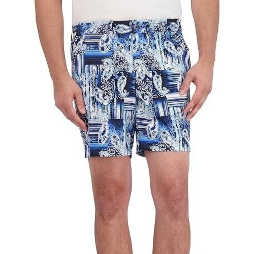 New Robert Graham Makua Men Blue Paisley Wave Print Golf Shorts Size 42 Classic